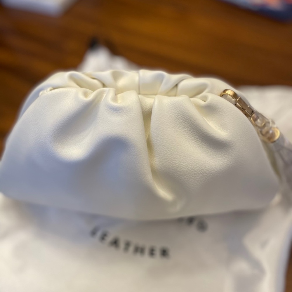 White Understated Leather Clutch w/ Strap